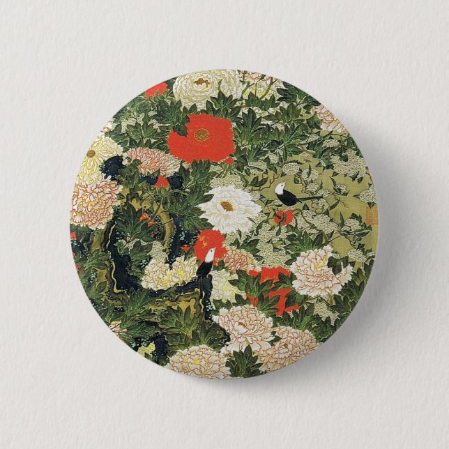 Botan Shoukinzu Colorful Floral Flowers Pattern Button (Front)