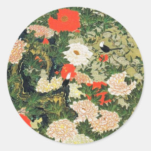 Botan Shoukinzu Colorful Floral Flowers Pattern Classic Round Sticker