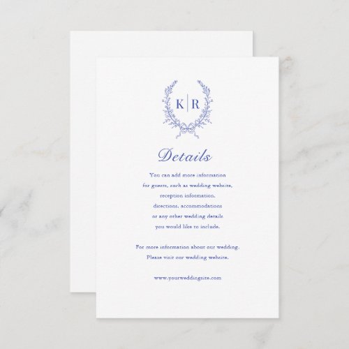 Botaniacal Crest Monogram Wedding Details Card