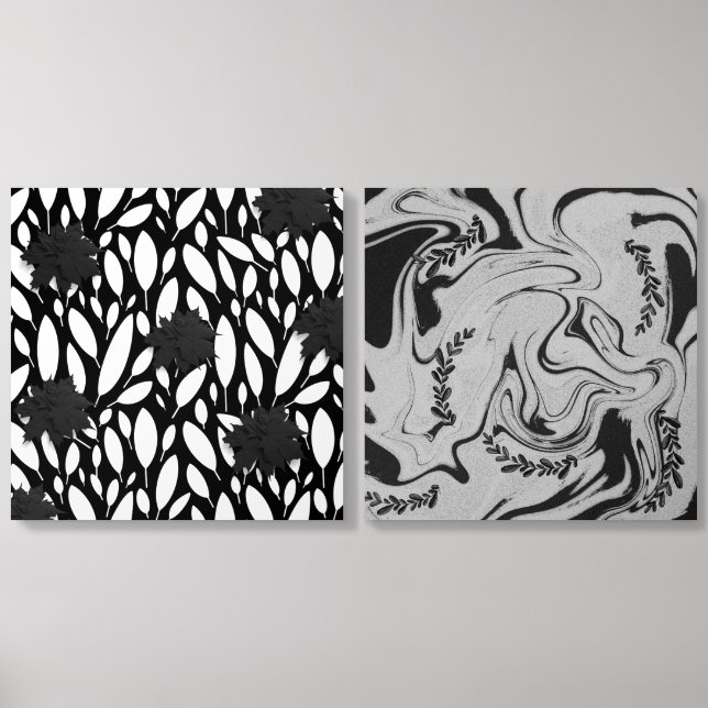 Botanic Balance" Black & White Acrylic Wall Art  Photo Tile (Front Set)