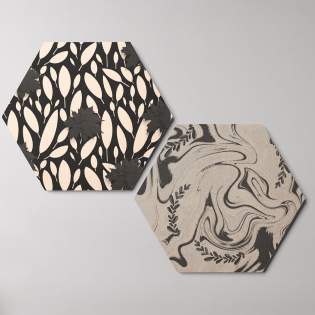 Botanic Balance" Black & White Acrylic  Wood Photo Tile (Front Set)