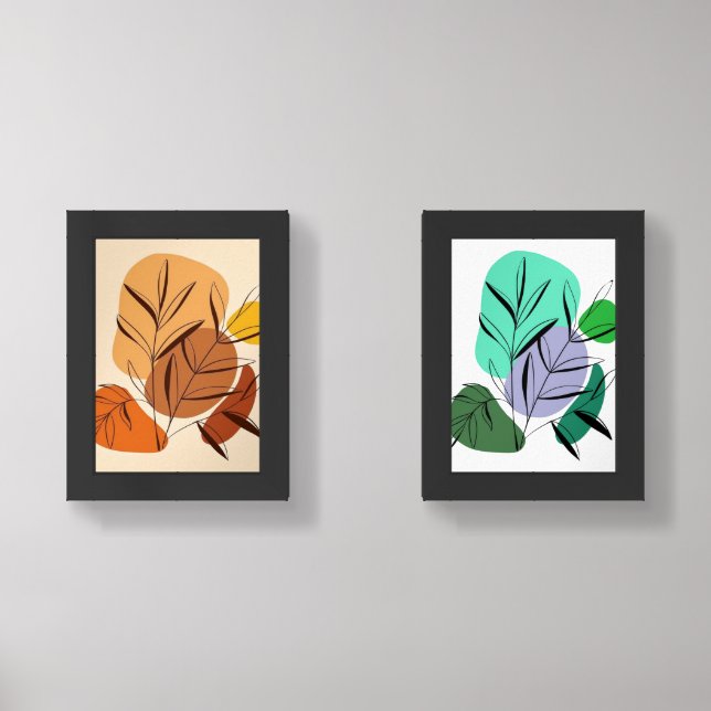 Botanic Balance: Leaves & Abstract Shapes Wall Art Sets (Front)