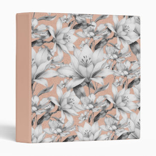 Botanic black white rose gold glitter flowers 3 ring binder