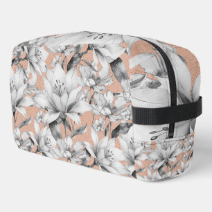 Botanic black white rose gold glitter flowers dopp kit