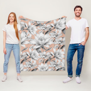 Botanic black white rose gold glitter flowers fleece blanket