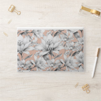 Botanic black white rose gold glitter flowers HP laptop skin