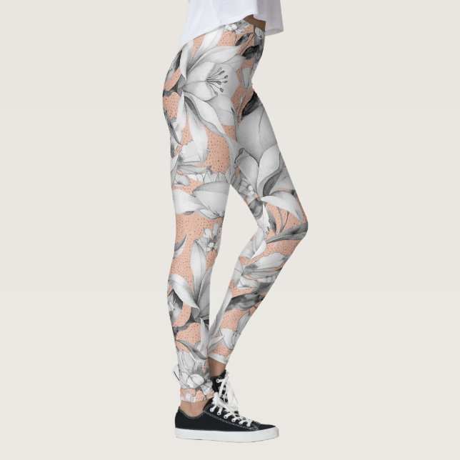 Botanic black white rose gold glitter flowers leggings (Right)