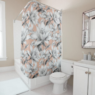 Botanic black white rose gold glitter flowers shower curtain