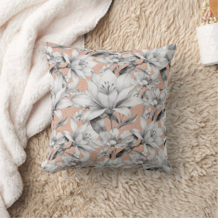 Botanic black white rose gold glitter flowers throw pillow