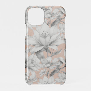 Botanic black white rose gold glitter flowers iPhone 11 pro case
