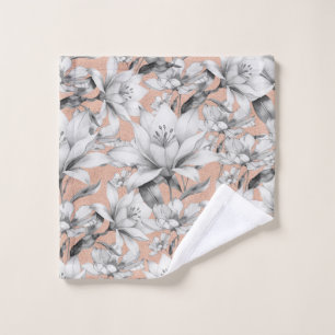 Botanic black white rose gold glitter flowers wash cloth