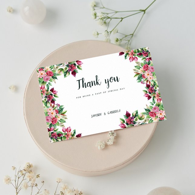 Botanic burgundy pink green floral Thank You Invitation (Botanic burgundy pink green floral Thank You)