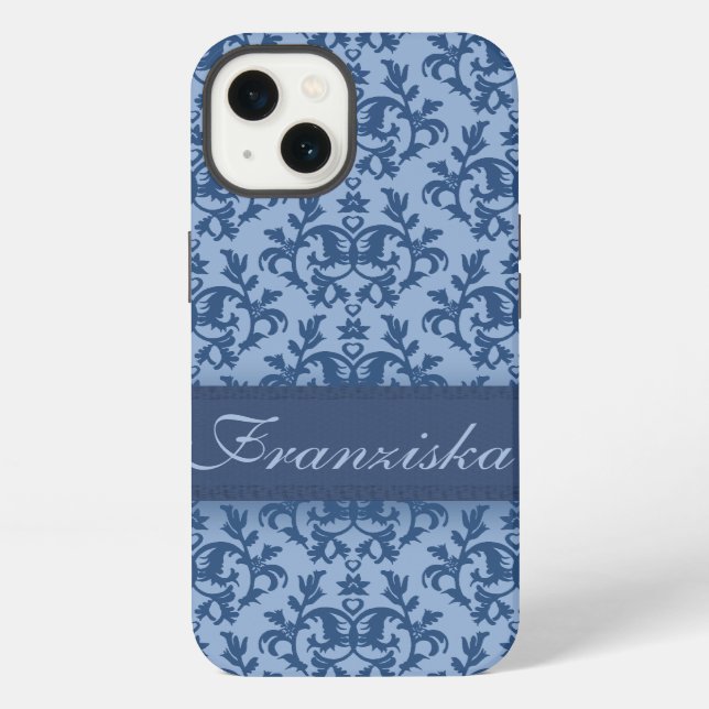 Botanic damask deep blue iphone case (Back)
