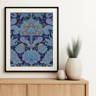 Botanic Damask Iris Blue Purple Saffron Yellow Framed Art