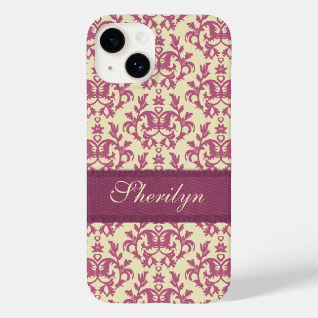 Botanic damask pink plum custom name Case-Mate iPhone case (Back)