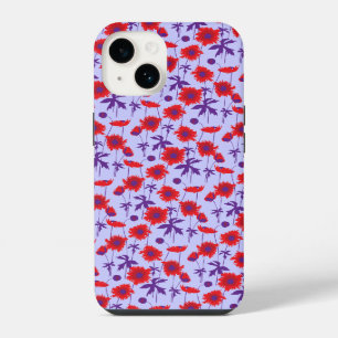 Botanic damask poppy red purple iPhone 14 case