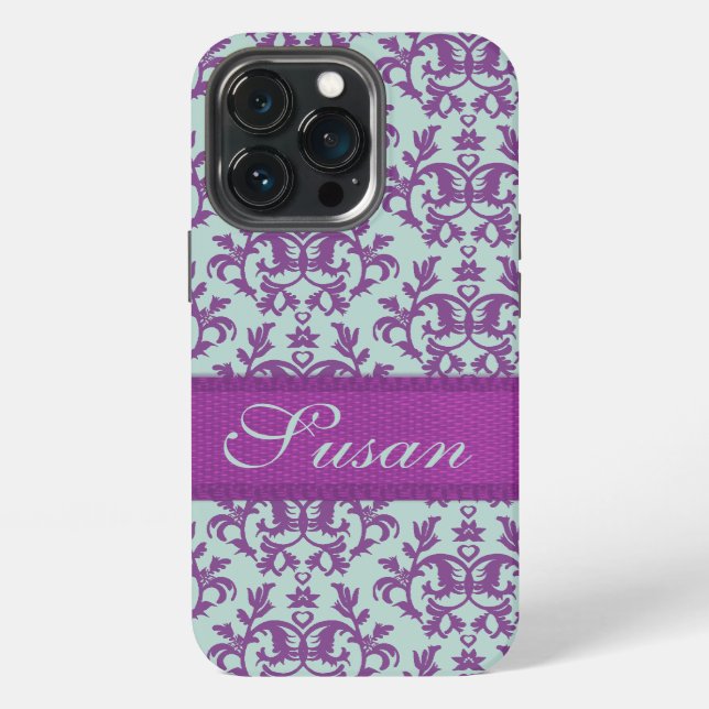 Botanic damask purple pale emerald  iphone case (Back)