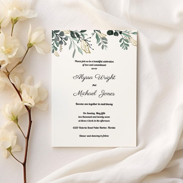 Botanic dark green gold leaves country Wedding Invitation (Botanic dark green gold leaves country Wedding )