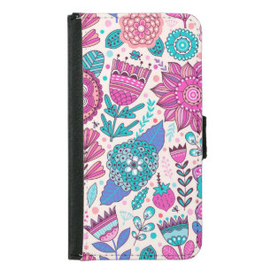 Botanic doodle flowers, seamless, vintage texture. samsung galaxy s5 wallet case