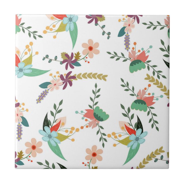 Botanic Elegance" Floral Pattern  Ceramic Tile (Front)
