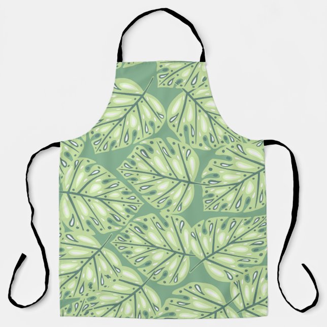 Botanic jungle seamless pattern in pastel green co apron (Front)