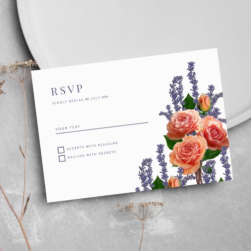 Botanic lavender peach rose flowers RSVP Invitation