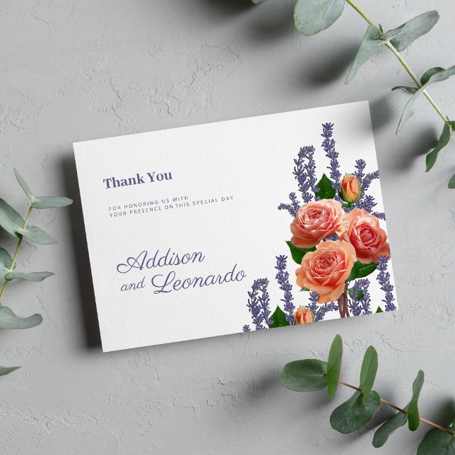 Botanic lavender peach rose flowers Thank You  Invitation (Botanic lavender peach rose flowers Thank You)