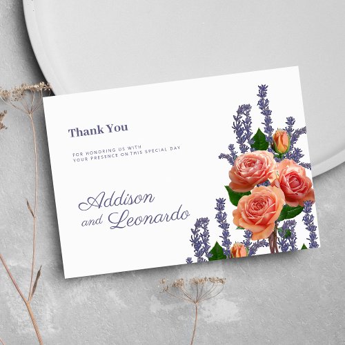 Botanic lavender peach rose flowers Thank You  Invitation