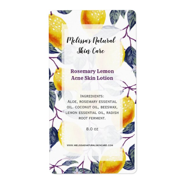 Botanic Lemons Home Business Ingredient List Label (Front)