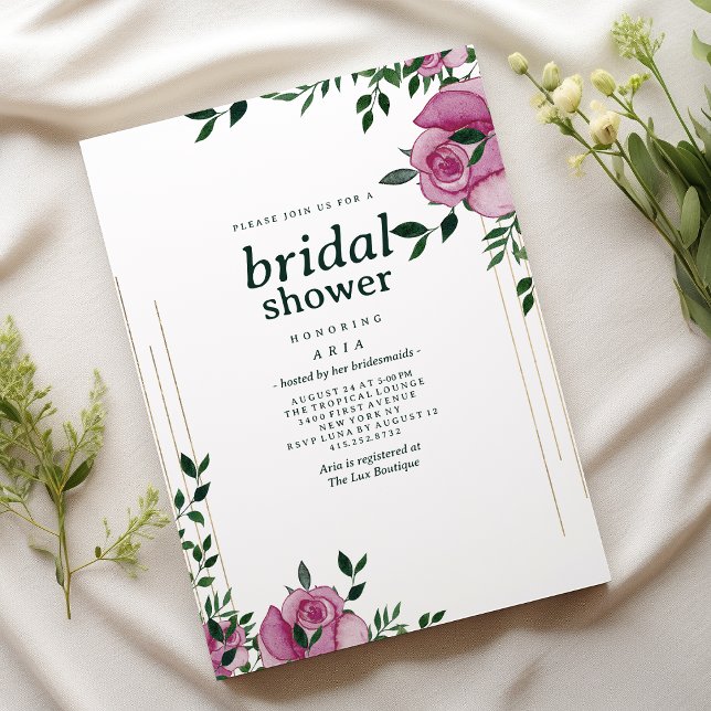Botanic lilac green gold rose floral Bridal Shower Invitation (Botanic lilac green gold rose floral Bridal Shower)