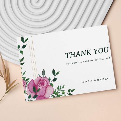 Botanic lilac green gold rose floral Thank You  Invitation