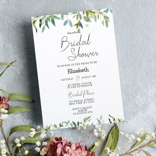 Botanic mint dark green foliage Bridal Shower Invitation