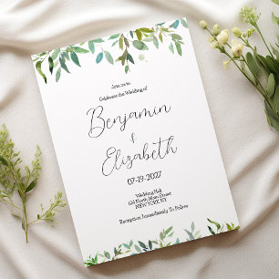 Botanic mint dark green foliage greenery Wedding Invitation