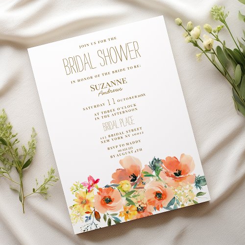 Botanic orange yellow pink floral Bridal Shower Invitation