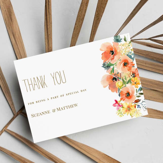Botanic orange yellow pink summer floral Thank You Invitation (Botanic orange yellow pink summer floral Thank You )