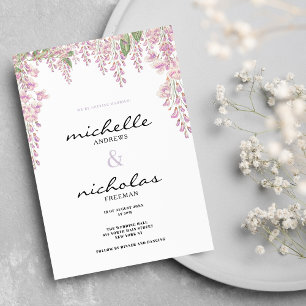 Botanic pink lilac green hyacinth floral wedding invitation