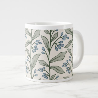 Botanic Reverie Blue Florals Green Leaves Art Giant Coffee Mug