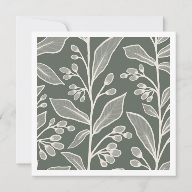 Botanic Reverie Deep Olive Monochrome Botanical Note Card (Front)
