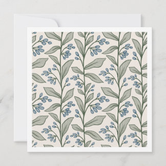 Botanic Reverie Green Leaves Blue Flower Buds Art Note Card