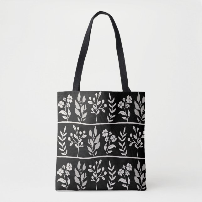 Botanic Rhapsody XL 4 beige silhouette on black Tote Bag (Front)