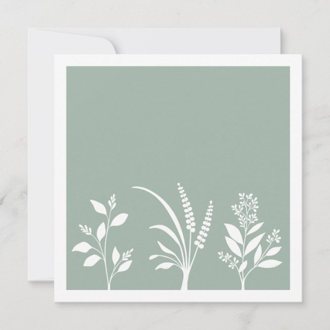 Botanic Serenade Sage Green Silhouettes Minimalist Note Card (Front)