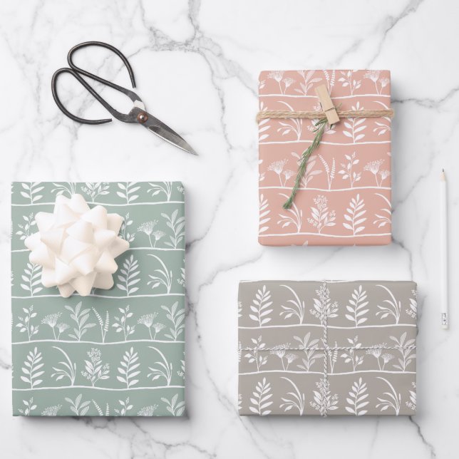 Botanic Serenade Soft Minimalist Silhouettes Wrapping Paper Sheets (Front)