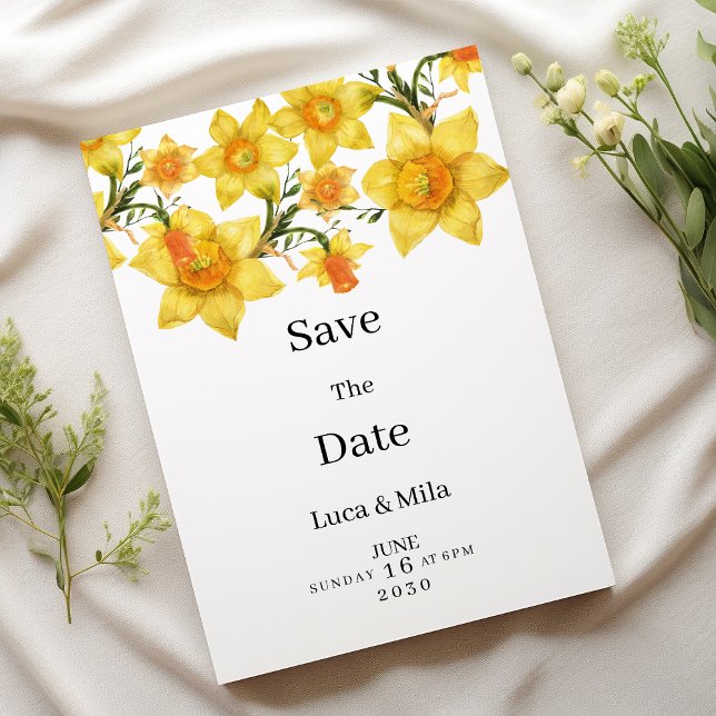 Botanic Spring Golden Daffodil Flora Save the Date Invitation (Botanic Spring Golden Daffodil Flora Save the Date)