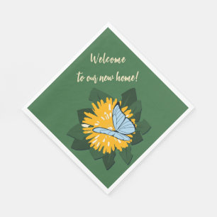 Botanic Stylized Dandelion Butterfly Yellow Green Napkins