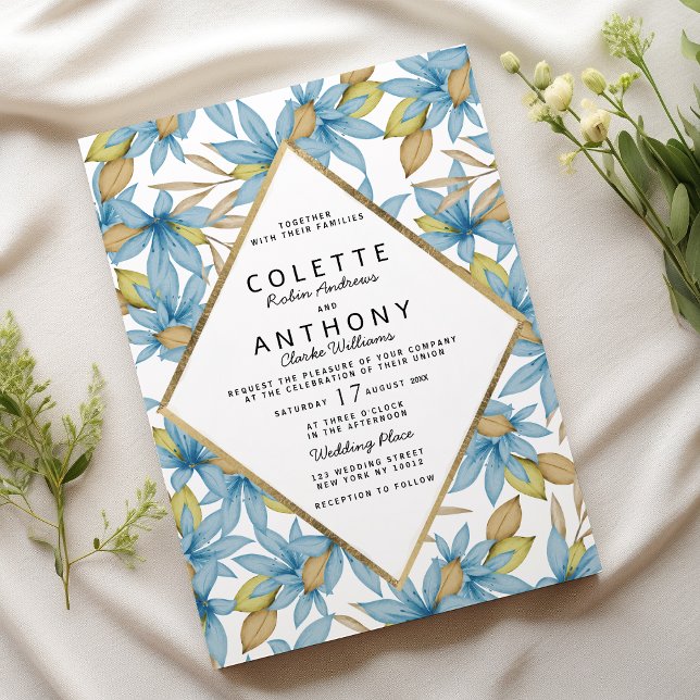 Botanic watercolor brown blue floral wedding  invitation (Botanic watercolor brown blue floral wedding)