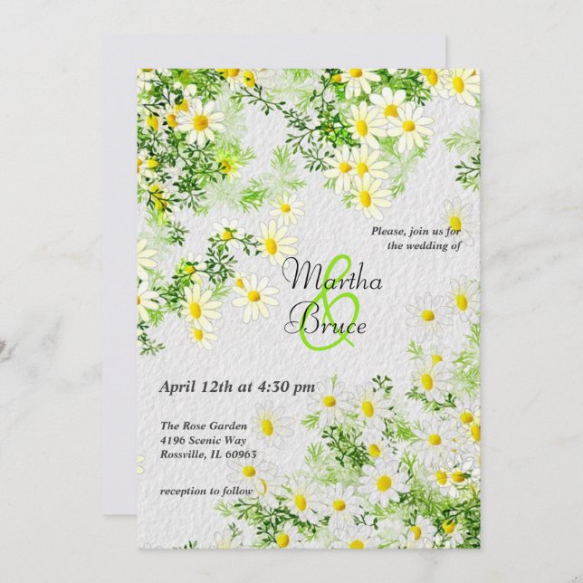 Botanic with leaves and white daisies invitation (Front/Back)