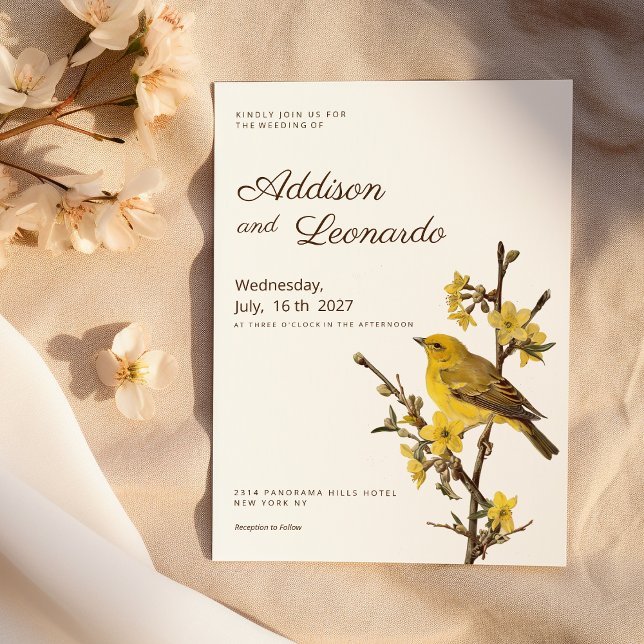 Botanic yellow bird apple flower summer Wedding  Invitation (Botanic yellow bird apple flower summer Wedding)