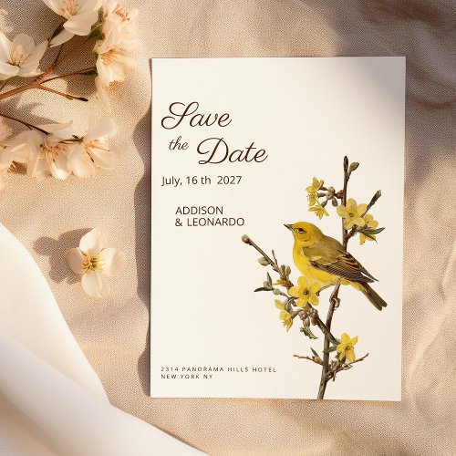 Botanic yellow bird flower summer Save the Date  Invitation