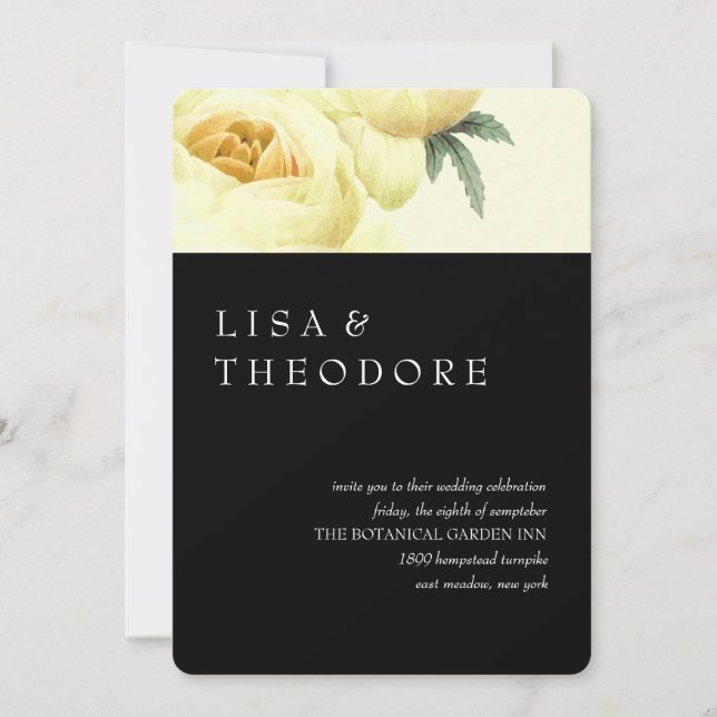 Botanica | Black Yellow Vintage  Wedding Invitation (Front)