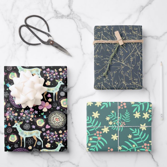 Botanica Christmas Modern Reindeer Wrapping Paper Sheets (Front)